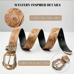 Vintage Embossed Floral Buckle Belt